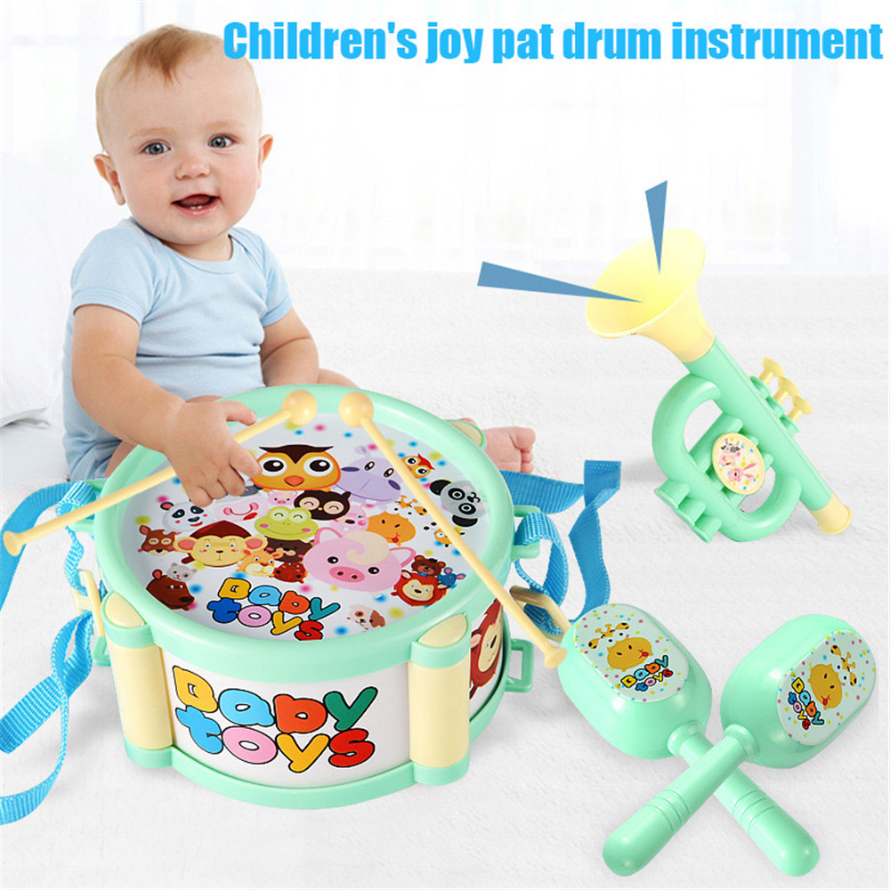 Kids Musical Instrument Toys 5pcs Double Sided Waist Drum Knocking Blow Toy