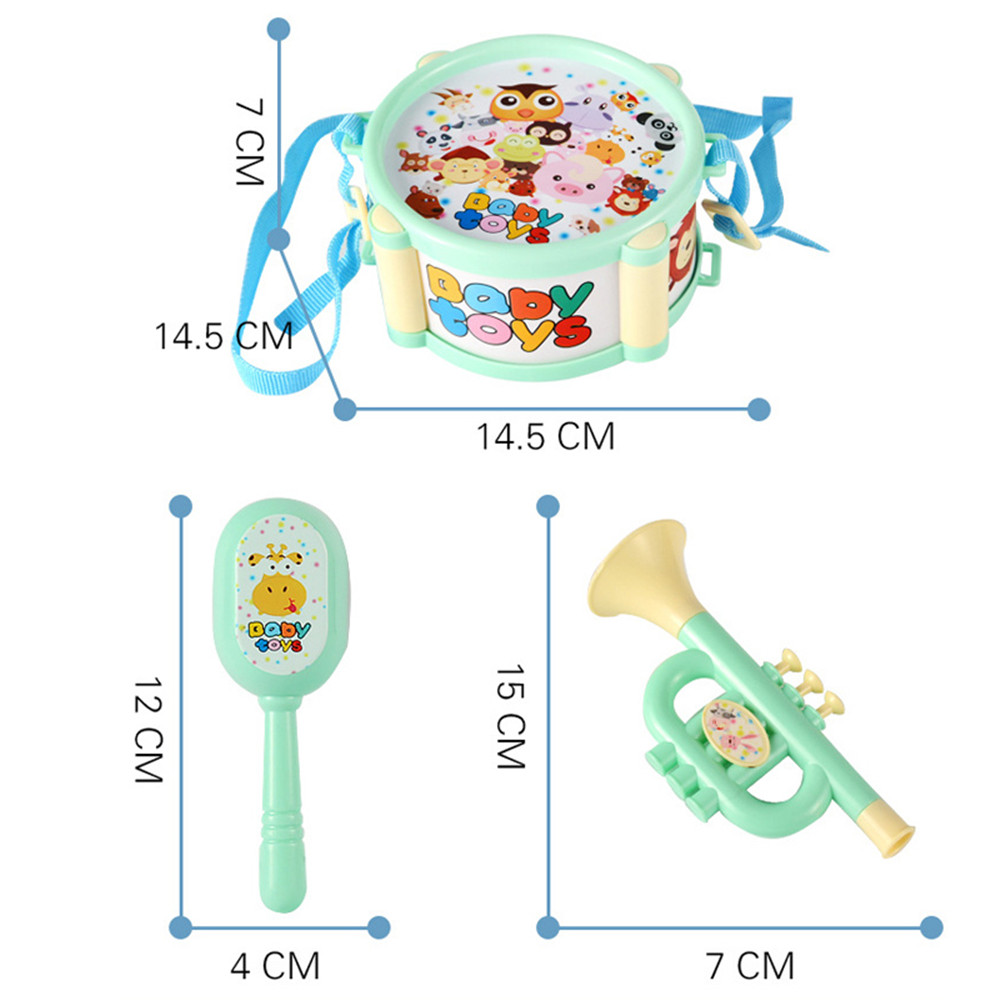 Kids Musical Instrument Toys 5pcs Double Sided Waist Drum Knocking Blow Toy