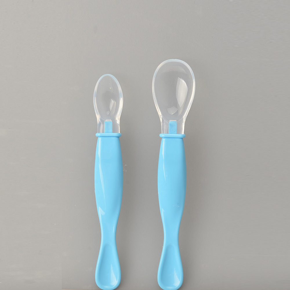 2Pcs Silicone Baby's Spoon Set Cute Solid Design Baby Spoon Set Baby Product