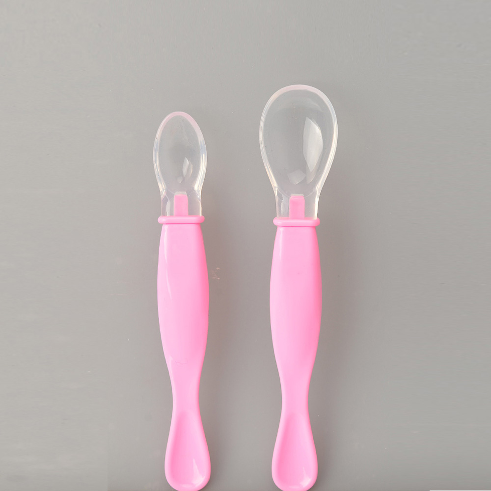 2Pcs Silicone Baby's Spoon Set Cute Solid Design Baby Spoon Set Baby Product