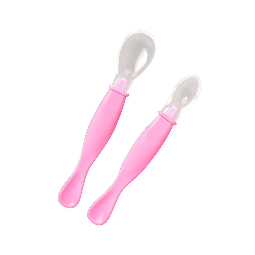 2Pcs Silicone Baby's Spoon Set Cute Solid Design Baby Spoon Set Baby Product