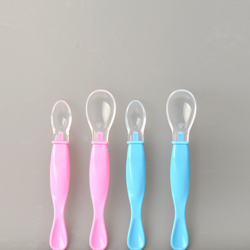 2Pcs Silicone Baby's Spoon Set Cute Solid Design Baby Spoon Set Baby Product
