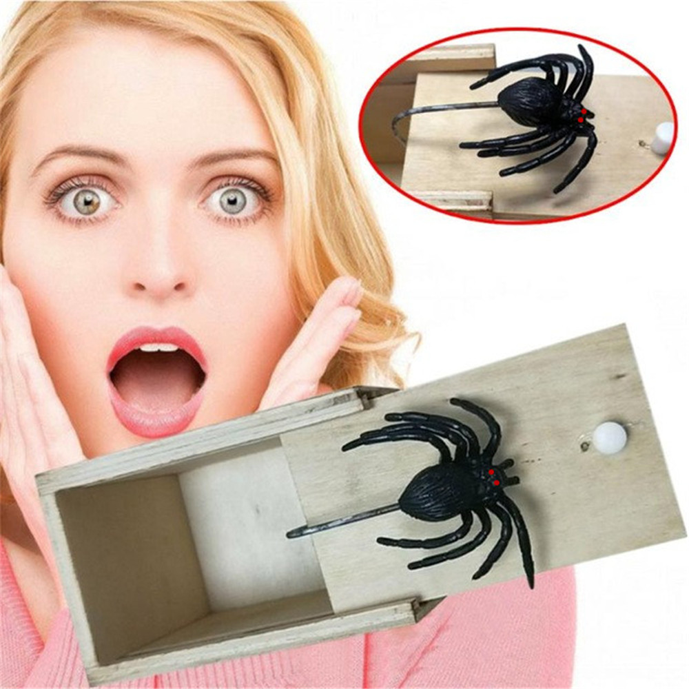 Funny toys Surprise Box Spider Bite in Wooden Box Practical Funny Joke Prank Toy