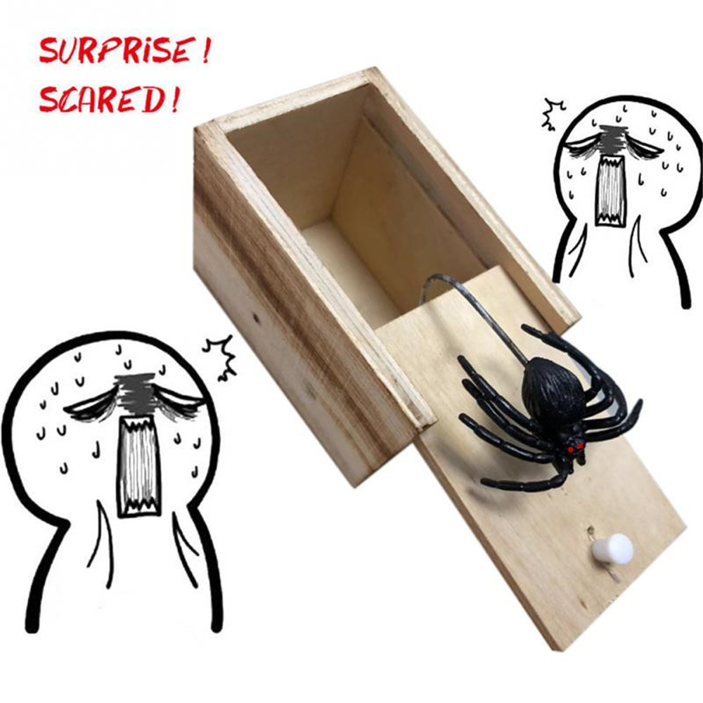 Funny toys Surprise Box Spider Bite in Wooden Box Practical Funny Joke Prank Toy