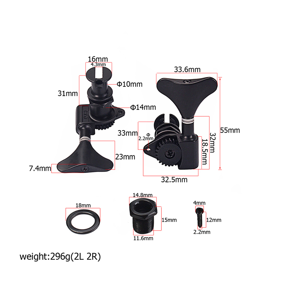 Black 2R2L Bass Guitar Machine Heads Guitar Tuning Pegs Open Gear Black 2R2L Bass Guitar Machine Heads Guitar Tuning Pegs Open Gear
