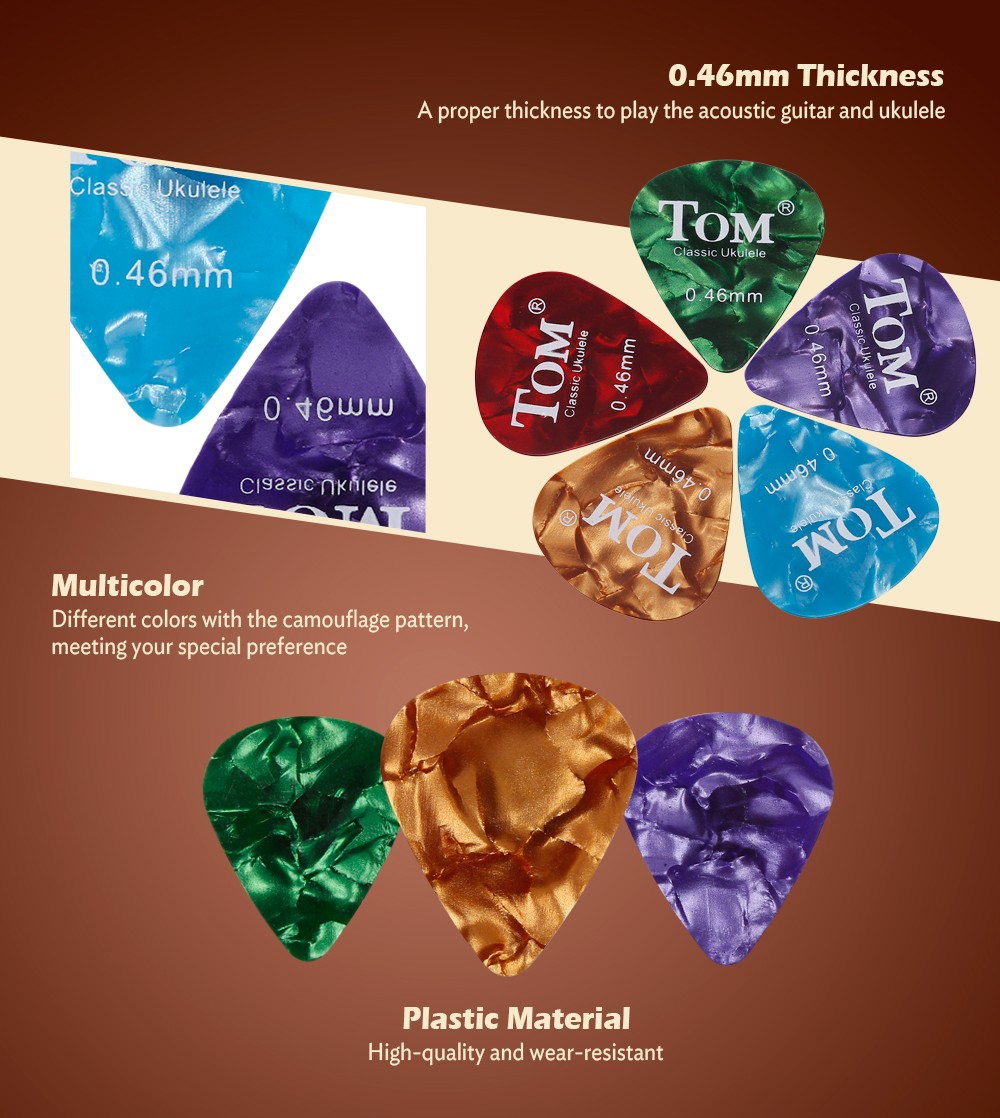 TOM TP1 5pcs 0.46mm Multicoloured Wear-resistant Ukulele Guitar Finger Picks