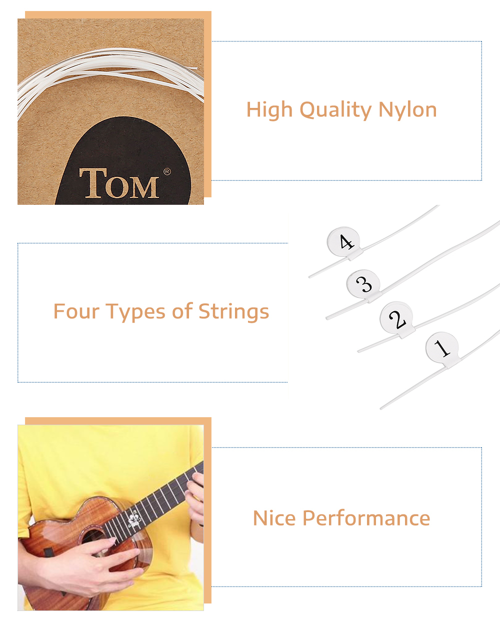TOM TAS - 100 Nylon Replacement 4 Strings for Musical Instrument Ukulele
