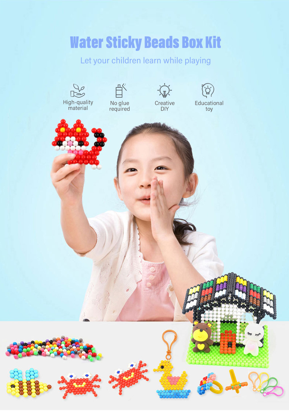 Water Sticky Beads with Pegboards Tweezer Ironing Paper for Kids Beginners Art Crafts Toys Water Sticky Beads with Pegboards Tweezer Ironing Paper for Kids Beginners Art Crafts Toys