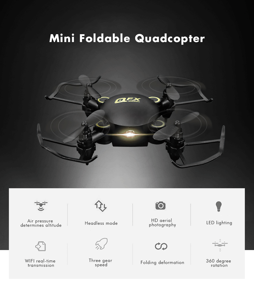 QFX Foldable Quadcopter Mini Drone Model Toy with Remote Control QFX Foldable Quadcopter Mini Drone Model Toy with Remote Control