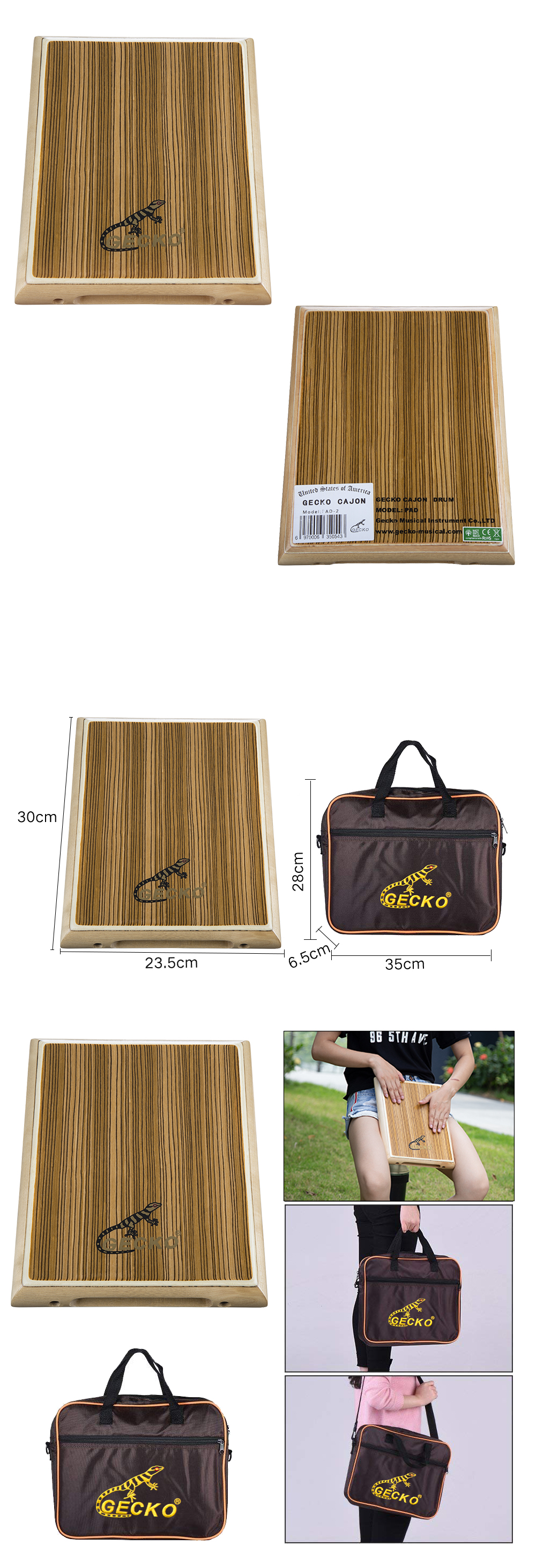 GECKO Travel Box Drum Cajon Flat Hand Drum Percussion Instrument with Bag GECKO Travel Box Drum Cajon Flat Hand Drum Percussion Instrument with Bag