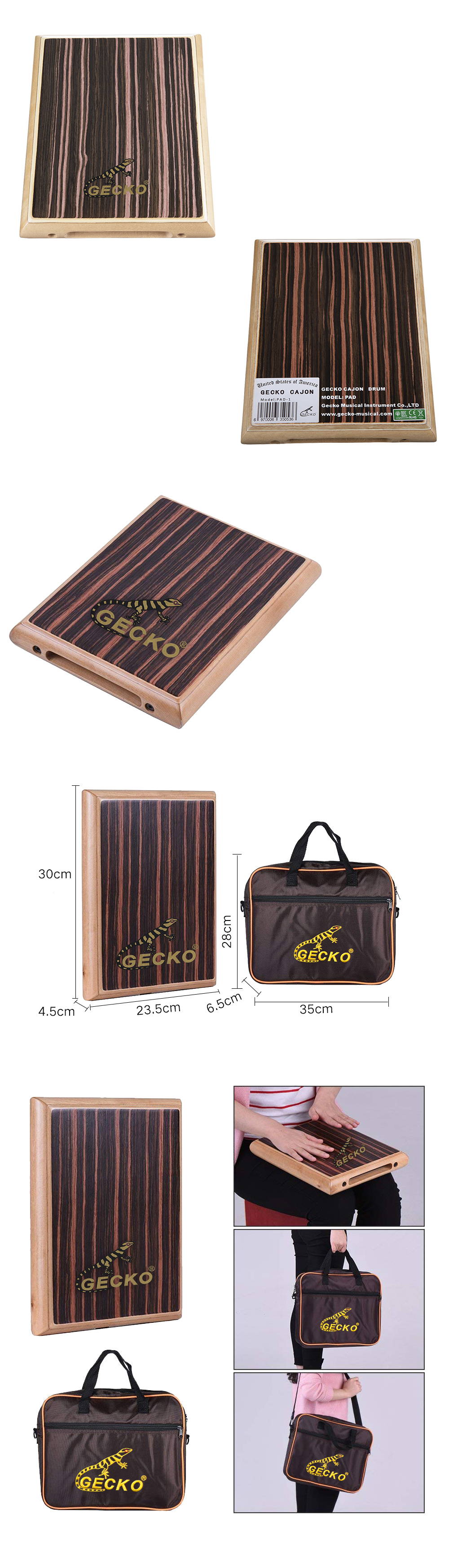 GECKO Travel Box Drum Cajon Flat Hand Drum Percussion Instrument