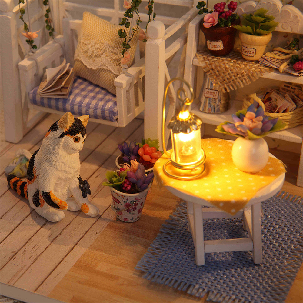 DIY Dollhouse Wooden Miniature Furniture Kit Mini Green House with LED Best Gift DIY Dollhouse Wooden Miniature Furniture Kit Mini Green House with LED Best Gift