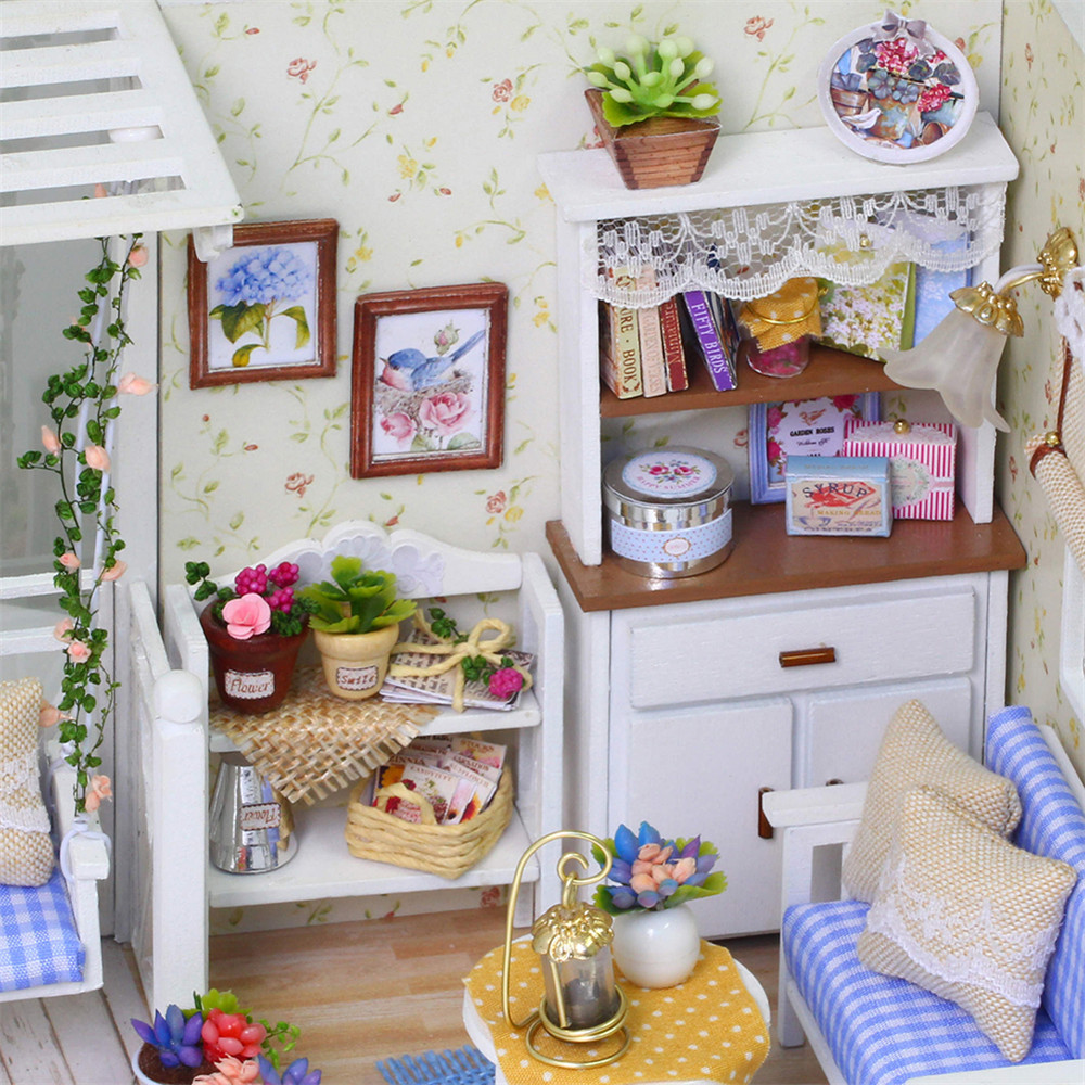 DIY Dollhouse Wooden Miniature Furniture Kit Mini Green House with LED Best Gift DIY Dollhouse Wooden Miniature Furniture Kit Mini Green House with LED Best Gift