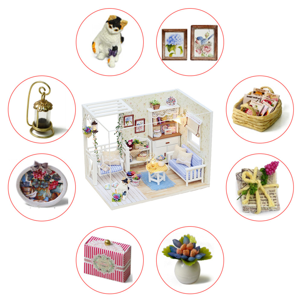 DIY Dollhouse Wooden Miniature Furniture Kit Mini Green House with LED Best Gift DIY Dollhouse Wooden Miniature Furniture Kit Mini Green House with LED Best Gift
