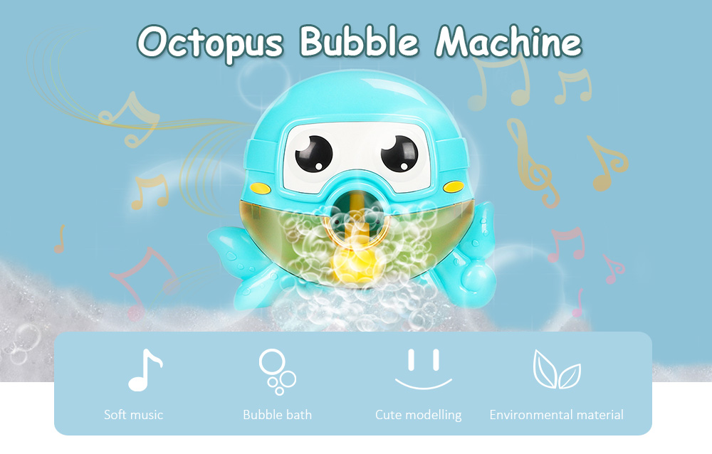 Soft Music / 3 Large Suctions Cups / Soothing Toy Bath Octopus Bubble Machine