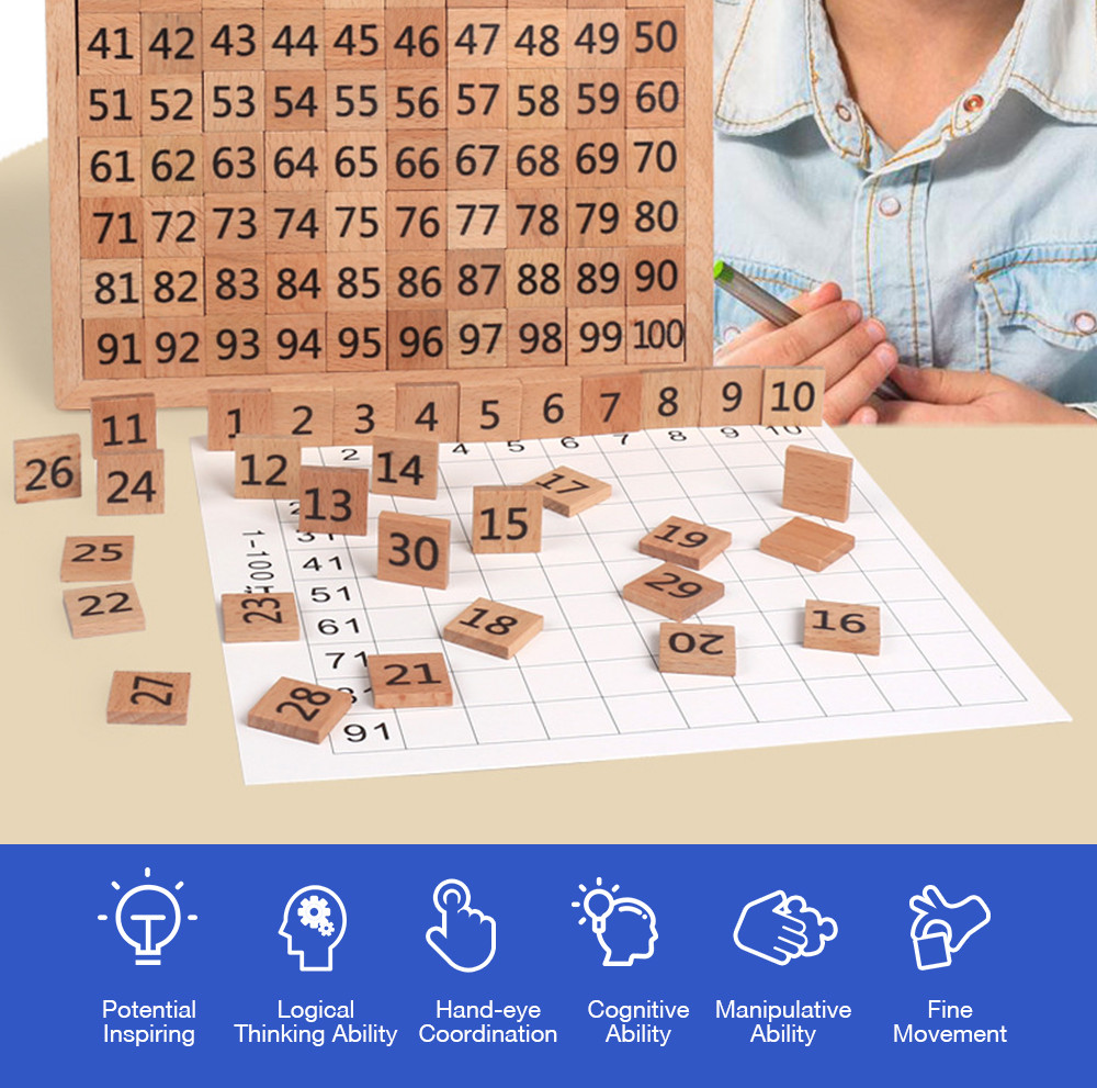 1 - 100 Wood Counting Board Consecutive Numbers Mathematics Teaching Toy