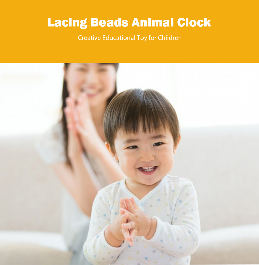 Wooden Lacing Beads Animal Clock Educational Toy for Children