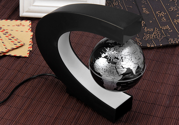 Creative C Shape Magnetic Levitation Floating Globe World Map with Colorful LED Light for Desk Decoration