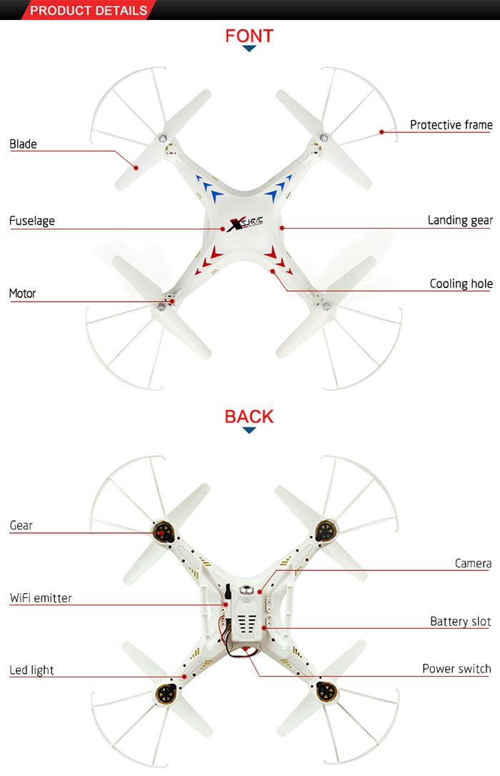 SJ X300 - 1CW 2.4GHz 4CH RC Quadcopter Drone WIFI Real-time Transmission with 0.3MP Camera