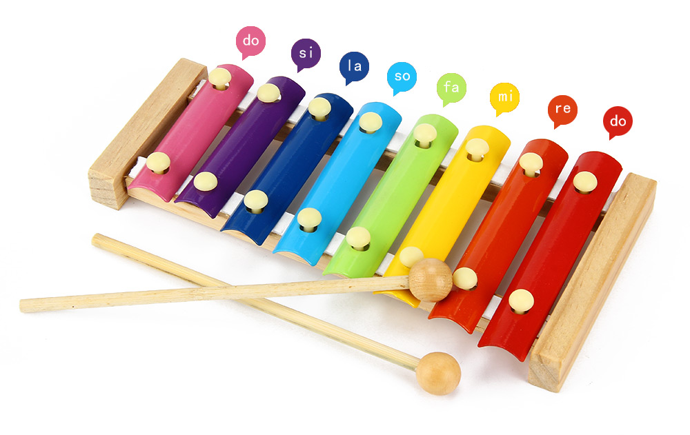 Kid Wooden 8 Notes Musical Toys Hand Knock Xylophone Educational Toys