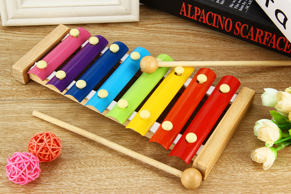 Kid Wooden 8 Notes Musical Toys Hand Knock Xylophone Educational Toys