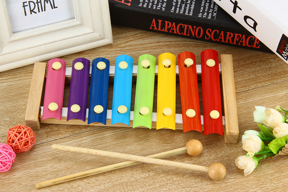 Kid Wooden 8 Notes Musical Toys Hand Knock Xylophone Educational Toys