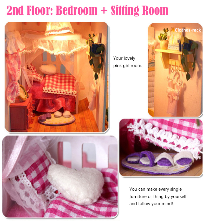 Iiecreate Lovely DIY Handmade Villa 42cm Height Princess Dream-house Birthday Gift