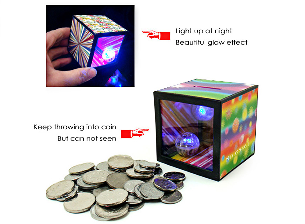 Funny Flash Magic Money Box Piggy Bank Coin Disappear Children Trick Toy