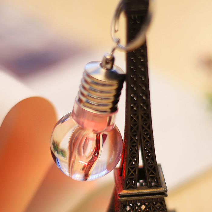 1pc Colorful LED Flashing Glass Bulb Keychain Key Ring for Decoration