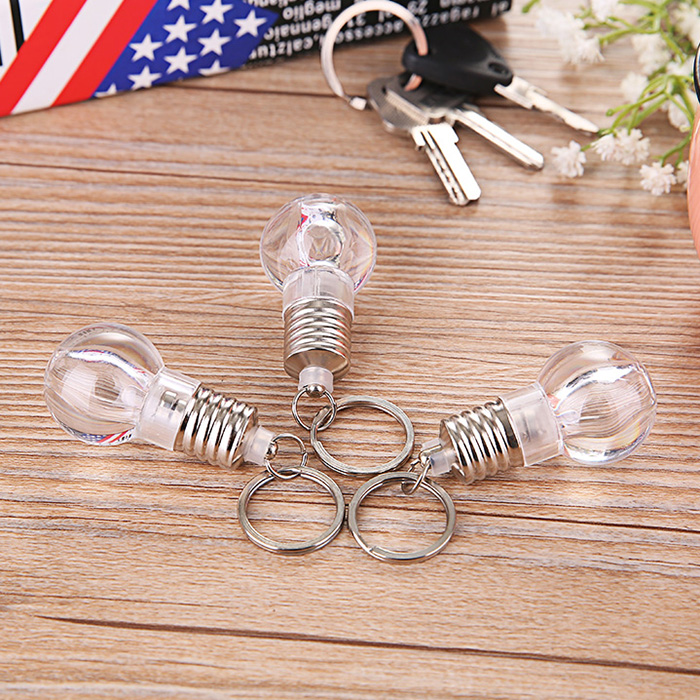 1pc Colorful LED Flashing Glass Bulb Keychain Key Ring for Decoration