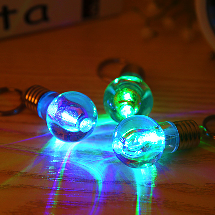 1pc Colorful LED Flashing Glass Bulb Keychain Key Ring for Decoration