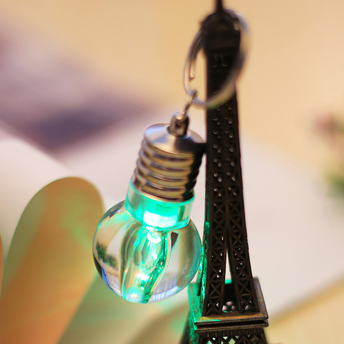 1pc Colorful LED Flashing Glass Bulb Keychain Key Ring for Decoration