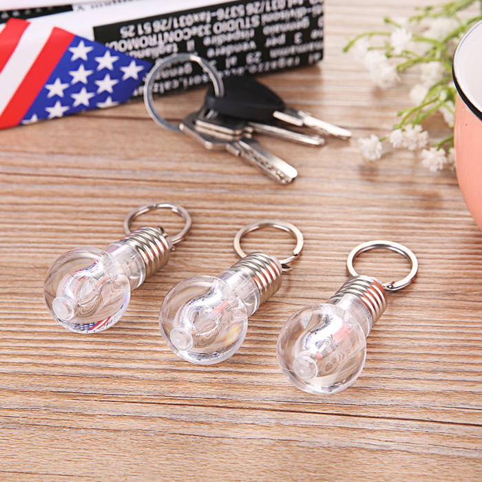 1pc Colorful LED Flashing Glass Bulb Keychain Key Ring for Decoration