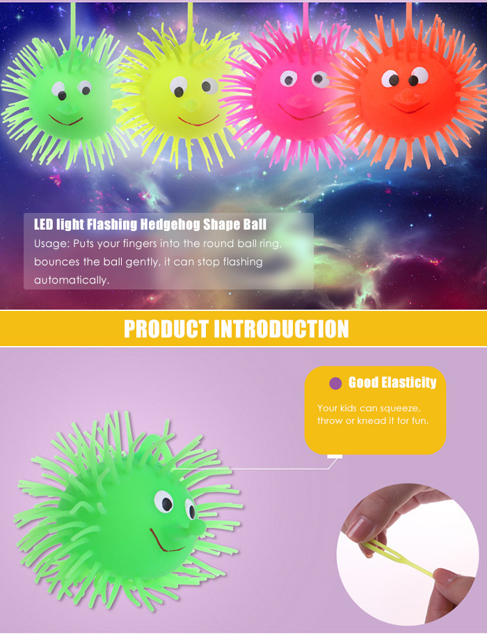 1pc Creative Flash LED Light Up Smile Face Squeeze Hedgehog Ball Toy for Kid