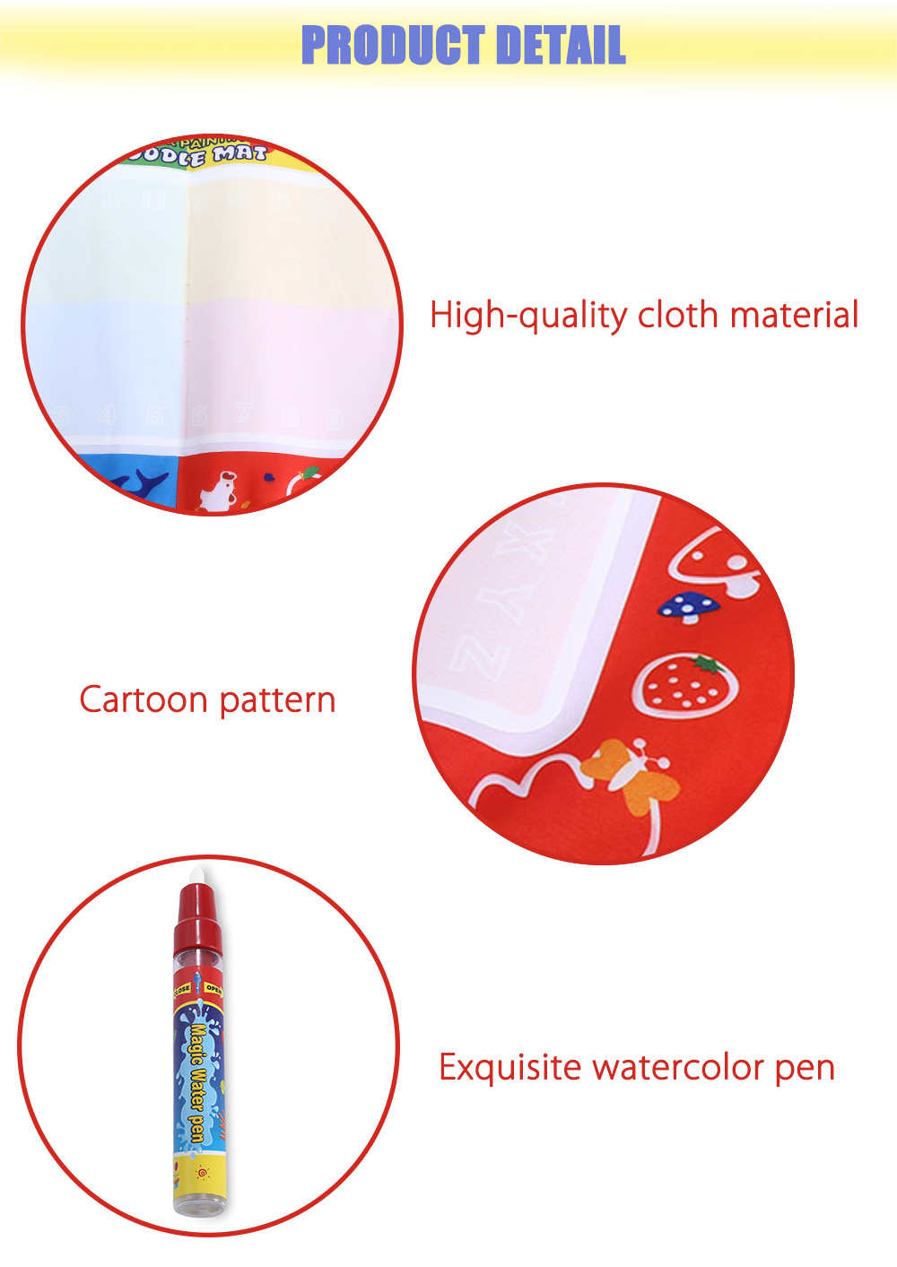 Kids Magic Water Drawing Writing Mat Toy with Watercolor Pen