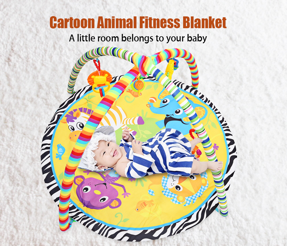 Kids Soft Play Mat Cartoon Animal Gym Fitness Blanket with Frame Rattle Crawling Toy