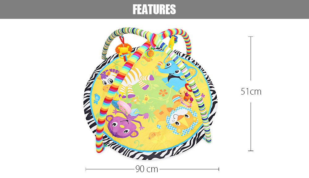 Kids Soft Play Mat Cartoon Animal Gym Fitness Blanket with Frame Rattle Crawling Toy