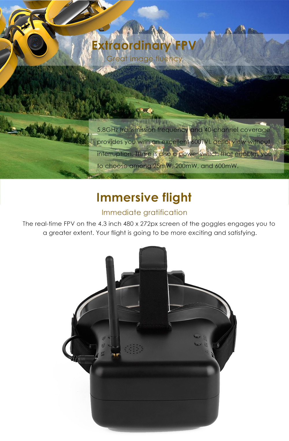 F90 90mm Wasp Mini RC Drone BNF 5.8G 40CH FPV 600TVL Camera Coreless Motor for Indoor Racing