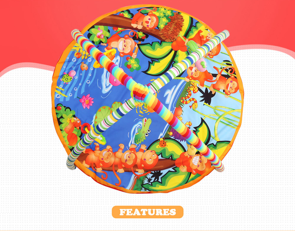 Kids Soft Play Mat Cartoon Animal Gym Blanket with Frame Rattle Crawling Developmental Toy