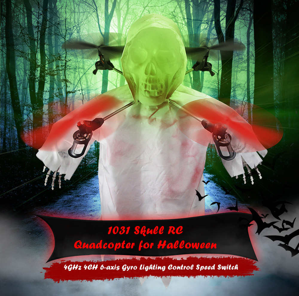 1031 Skull RC Quadcopter with 2.4GHz 4CH 6-axis Gyro Lighting Control for Halloween