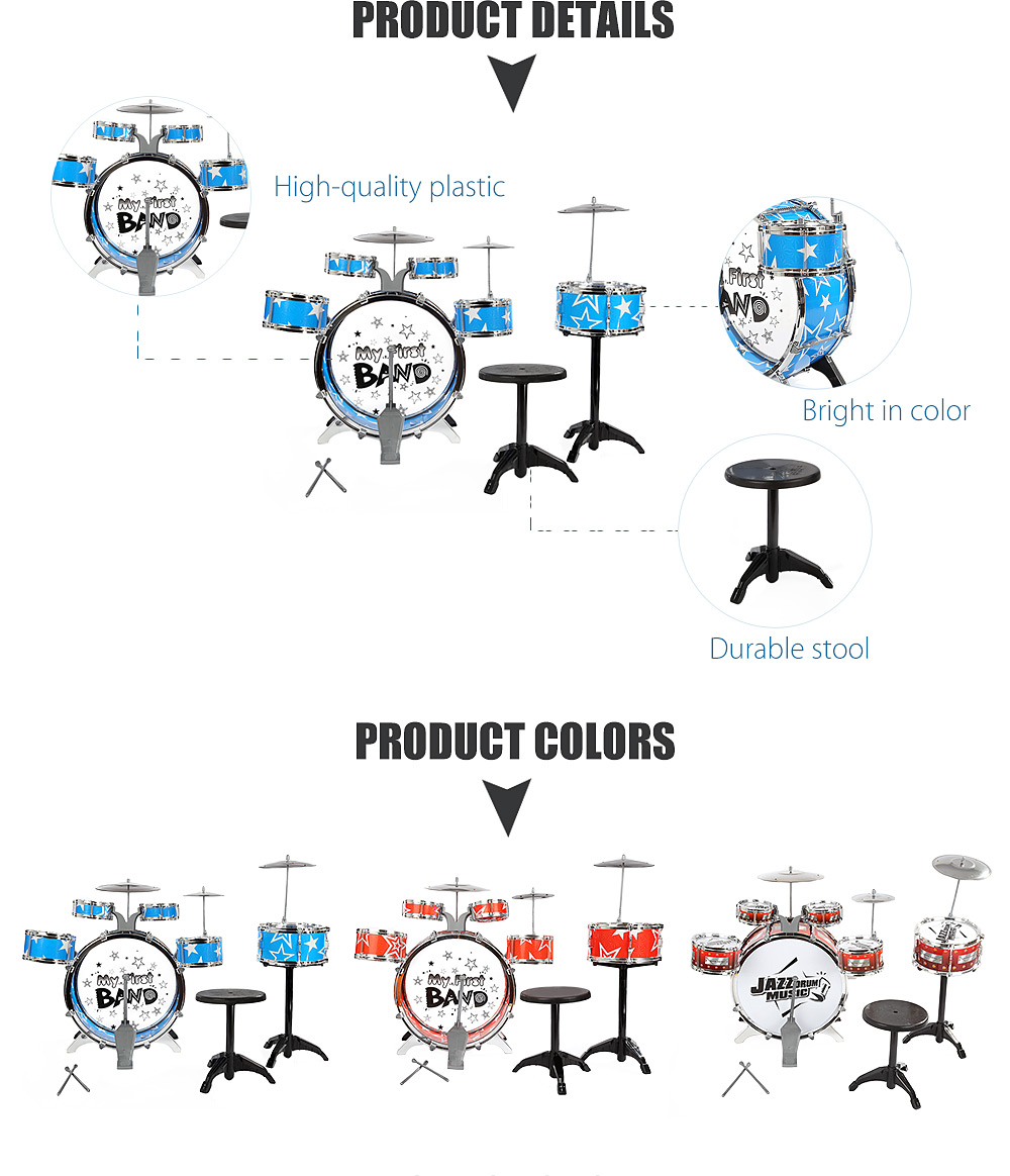 Children Drums Kit Musical Instrument Toy with Cymbals Stool Christmas Birthday Gift Children Drums Kit Musical Instrument Toy with Cymbals Stool Christmas Birthday Gift
