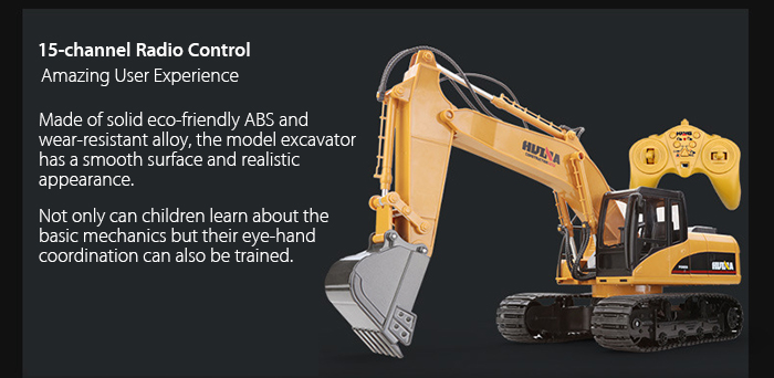 HUINA 1550 1:14 2.4GHz 15CH RC Alloy Excavator RTR with Independent Arms Programming Auto Demonstration Function