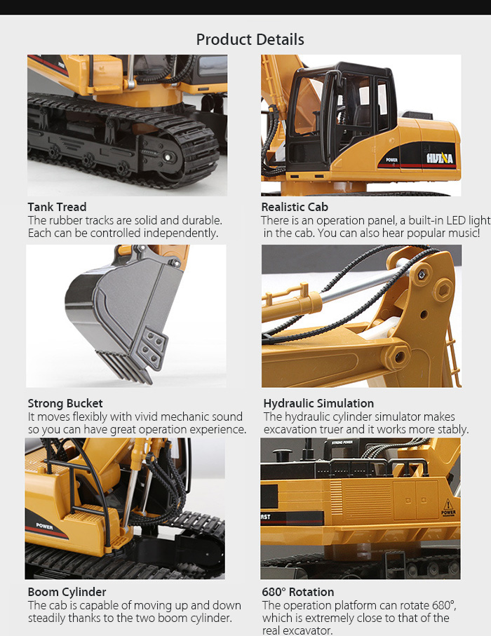 HUINA 1550 1:14 2.4GHz 15CH RC Alloy Excavator RTR with Independent Arms Programming Auto Demonstration Function