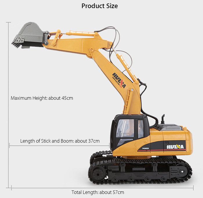 HUINA 1550 1:14 2.4GHz 15CH RC Alloy Excavator RTR with Independent Arms Programming Auto Demonstration Function