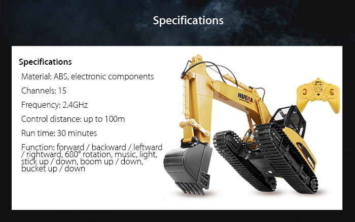 HUINA 1550 1:14 2.4GHz 15CH RC Alloy Excavator RTR with Independent Arms Programming Auto Demonstration Function