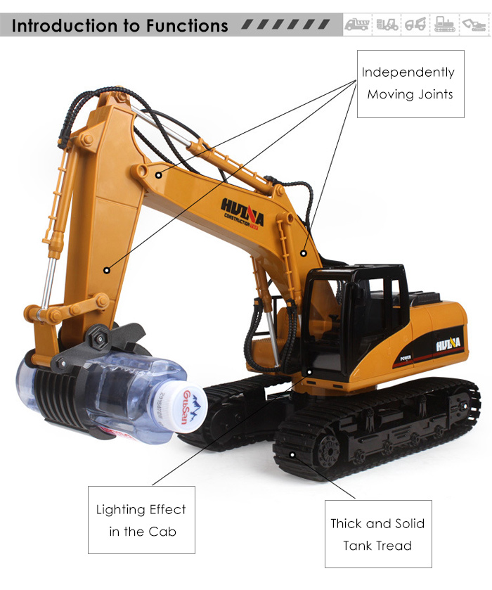 HUINA 1570 1:14 2.4GHz 16CH RC Alloy Log Grabbing Machine with Independent Arms Auto Demonstration Function
