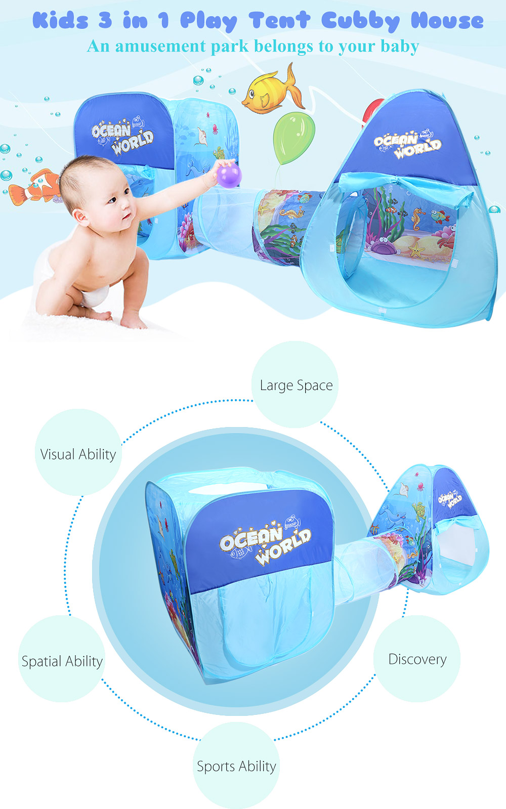 Children Portable Folding 3 in 1 Play Tent with Tunnel Children Portable Folding 3 in 1 Play Tent with Tunnel