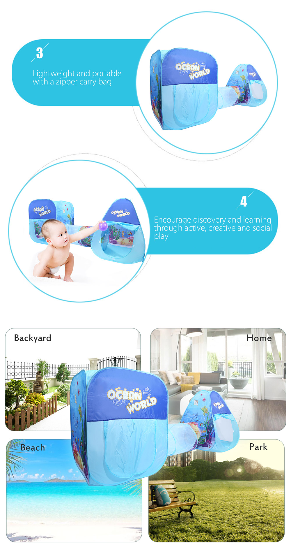 Children Portable Folding 3 in 1 Play Tent with Tunnel Children Portable Folding 3 in 1 Play Tent with Tunnel