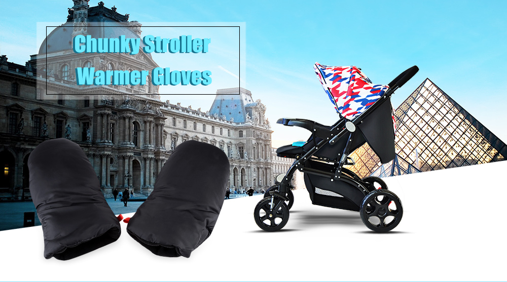 Waterproof Pure Color Chunky Plush Stroller Warmer Pushchair Gloves