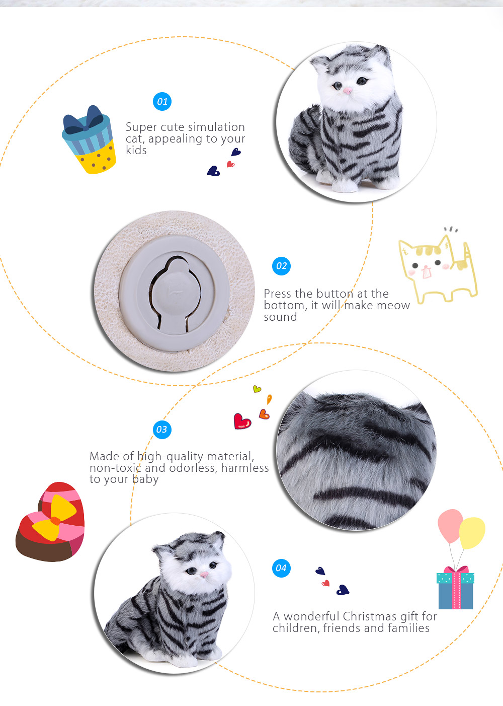 Children Baby Cute Simulation Cat Doll Plush Toy with Sound Birthday Christmas Gift Children Baby Cute Simulation Cat Doll Plush Toy with Sound Birthday Christmas Gift